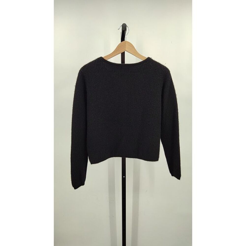 Quince Women 100% Yak Soft Rib Crew Cardigan Black Sleeved Top M - Picture 2 of 2